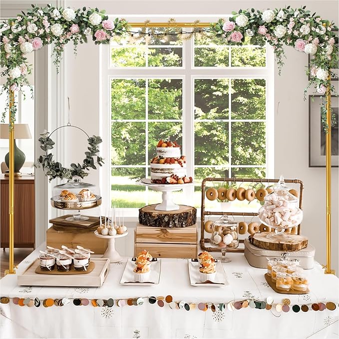 Over The Table Rod Stand with Clamps, Gold Metal Table Arch Adjustable 38"-47" Tall 34"-102" Length, Table Balloon Arch for Wedding, Anniversary, Birthday, Party, Christmas Decoration