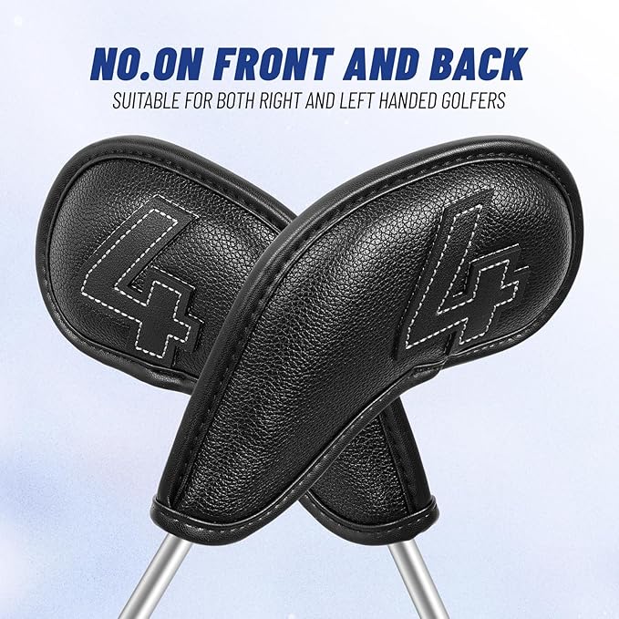 Craftsman Golf 10pcs Clean and Simple Black Iron Headcover Set Premium Leather Large No. on Both Sides Easy for Recognize Magnetic Closure