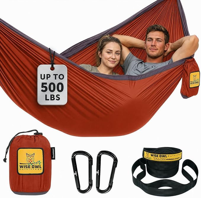 Wise Owl Outfitters Camping Hammock – up to 500lbs Portable Hammock with Tree Straps - Travel, Backpacking, Hiking, Outdoors Camping Gear - Single or Double