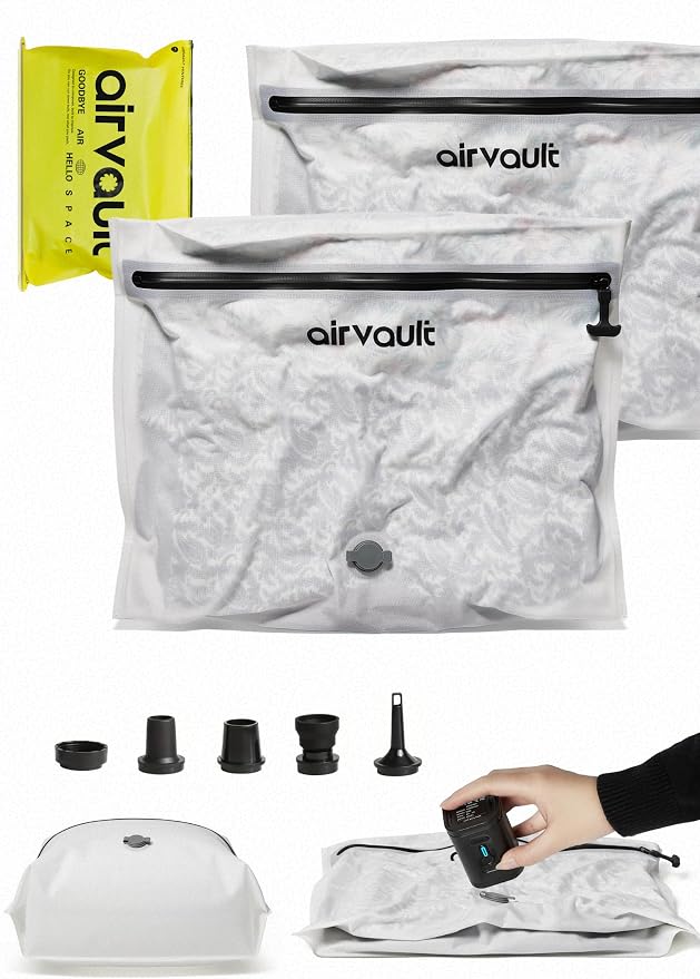 AirVault Vacuum Storage Bags for Travel with Air Pump, Waterproof Compression Packing Organizer, IPX8 Vacuum Travel Bag for Carry On Suitcase & Backpack (15L Flat, 2-Pack)