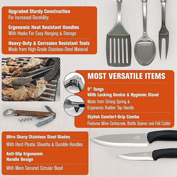 BOMKI Grilling and Camping Cooking Utensils Set for The Outdoors BBQ - Camping Utensil Set Camping Kitchen Set Cookware Accessories with Case Camping Essentials Camping Stuff Camp Cooking Set