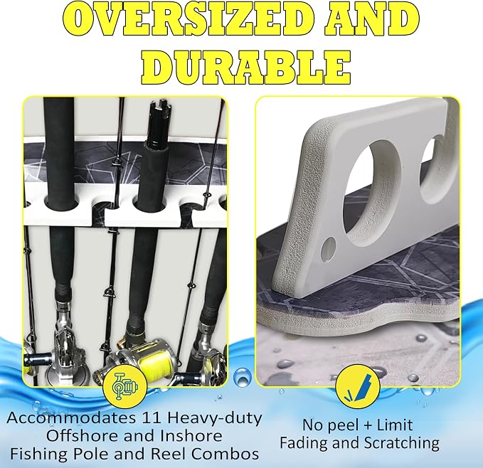 Rush Creek Creations Reel Salty Waterproof Offshore/Inshore Fishing Rod Holder for 11 Saltwater Poles + Gear & Accessories Perfect for Garage & Wall Storage