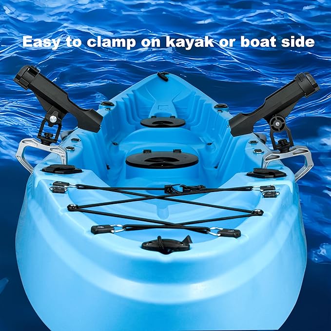HiUmi Fishing Boat Rods Holder with Large Clamp Opening 360 Degree Adjustable Fishing Rod Racks Folding Holder