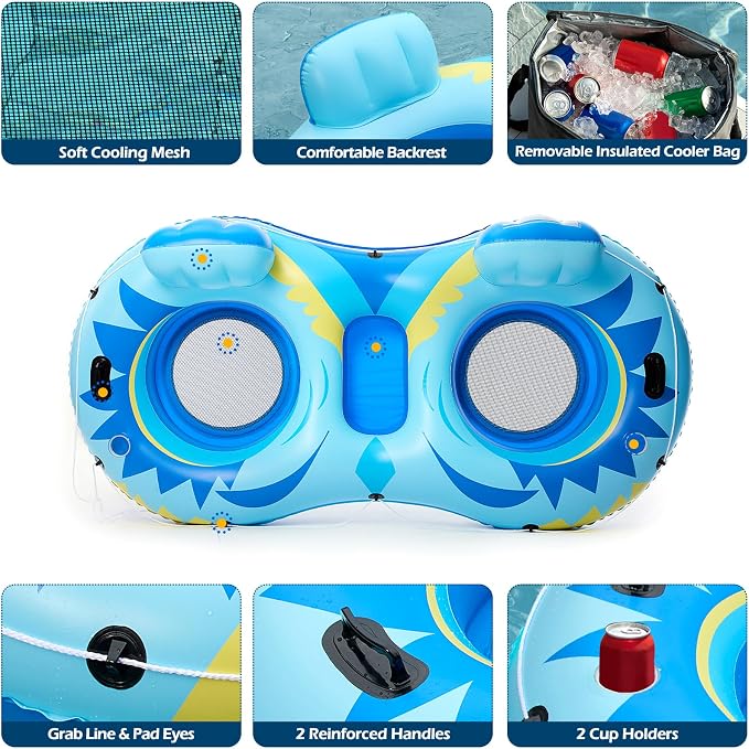 Jasonwell Inflatable River Tube Float - 2 Person Heavy Duty River Float Pool Floats with Removable Cooler Lake Water Tubes for Floating River Raft Lounge Floatie with 2 Cup Holders for Adults (SB)