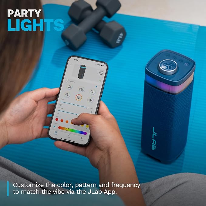 JLab, JBuds Party, Portable Bluetooth Speaker, Waterproof, RGB Lighting, Multi-Speaker Connect, Navy