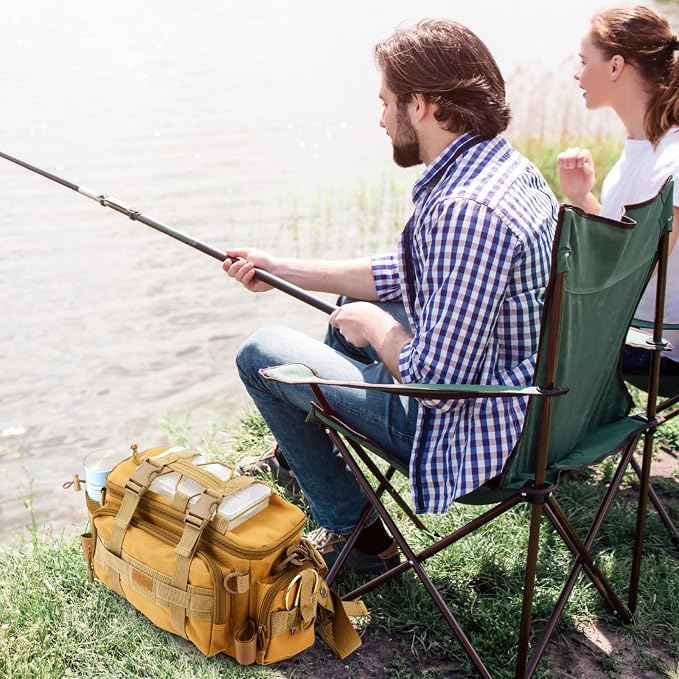 Fishing Tackle Bag with 3 Adjustable Tackle Trays Boxes Saltwater Freshwater Resistant Fishing Gear Lures Storage Bag Soft Side Outdoor Pack Organizer Padded Shoulder Strap