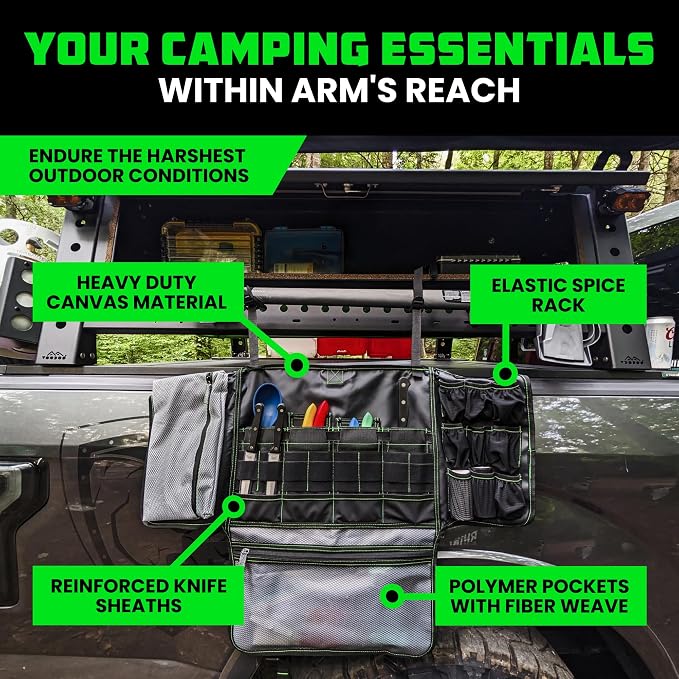 Rhino USA Camping Kitchen Organizer: Ultimate Overland Camp Accessory For Outdoor Cooking, Spice Rack, Utensil Storage and More!