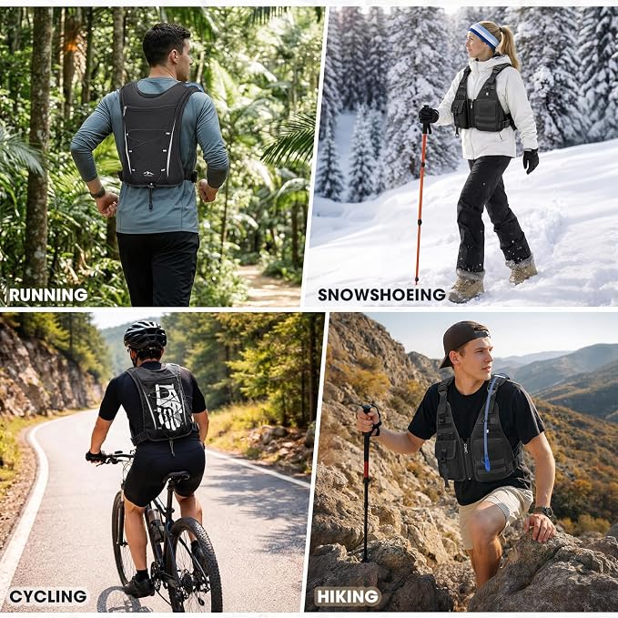 RAINSMORE Hydration Backpack with 2L Water Bladder, Lightweight Running Vest for Men Women, Adjustable Water Chest Pack for Hiking, Cycling, Marathon