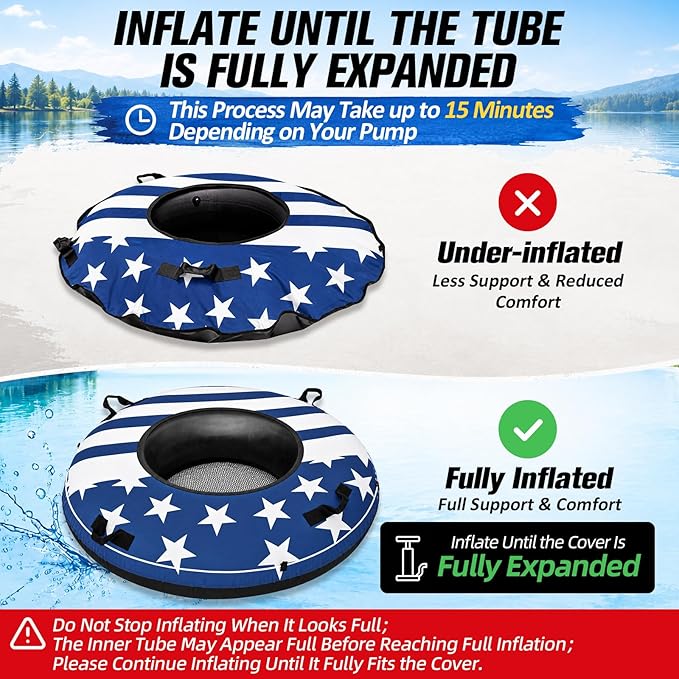 ZEALFEEL River Tube, 48'' Heavy Duty Rubber River Float Tube with Commercial Grade Inner Tube, Premium Canvas Cover, Removable Cup Holder & Tow Strap, Inflatable Tube for Adults Lake Pool Floating