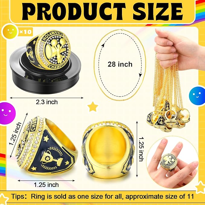 Highergo 10 Pcs Basketball Softball Baseball MVP Dancer Champion Trophy Ring with Display Stand Star Football Soccer Volleyball Golf Cheerleading Bowling Track Field