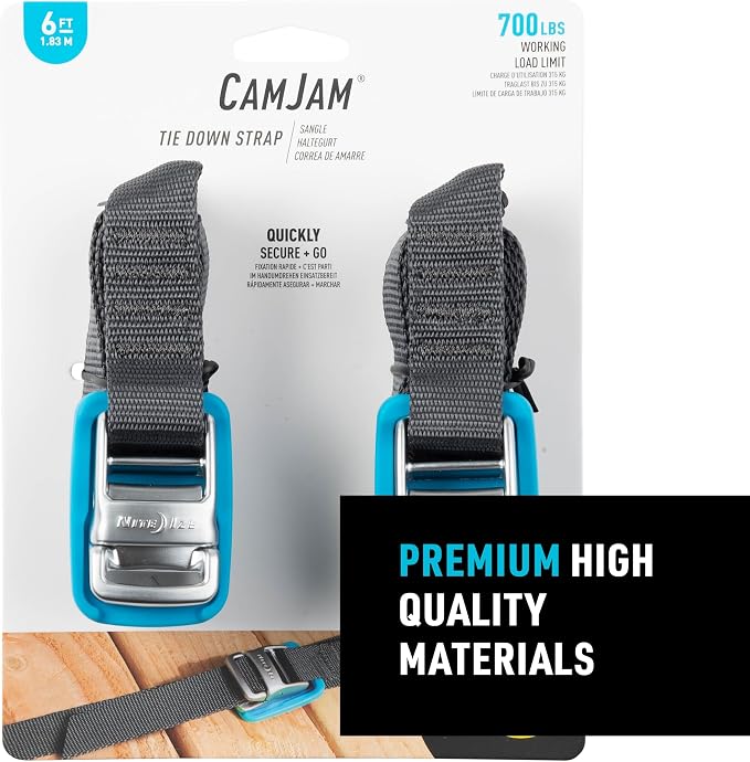 Nite Ize CamJam Tie Down Strap - Tie Down Ratchet Straps - Straps for Trucks & Cars - Tie Downs for Luggage & Gear - 6 ft Strap, Blue (Pack of 2)