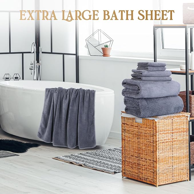 Peryiter Oversized Bath Towels Set of 6 for Adults 40x80 Inches Extra Large Bath Towel Sets Bathroom Sheets Jumbo Shower Towels Quick Dry Absorbent Soft Microfiber for Adults(Gray)