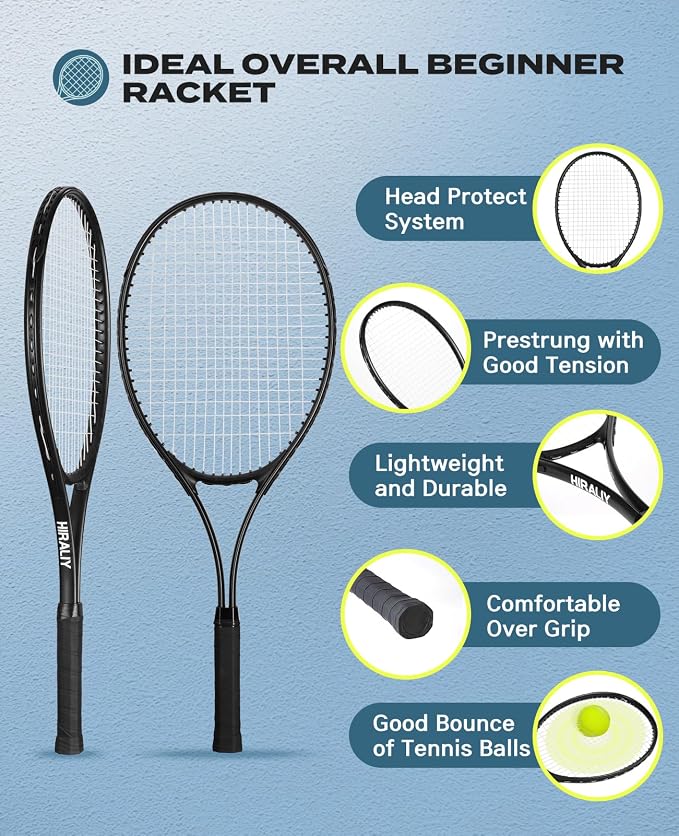 HIRALIY Tennis Rackets 2 Pack for Adults Beginners - 27 Inch Lightweight Aluminum Tennis Racquet Set with 3 Balls & Carry Bag - Vibration Dampening & Large Sweet Spot for Men Women Couples