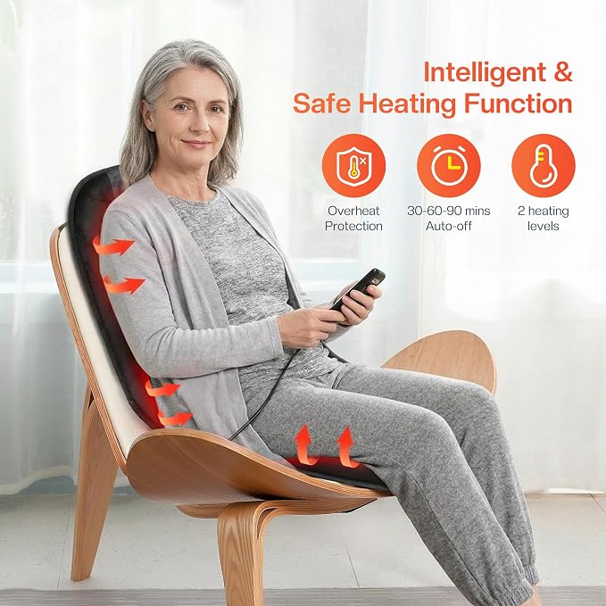 CILI Massage Chair Pad,Back Massager with Heat,Massage Seat Cushion with 10 Vibration Motors,30-60-90 Minutes Heating Options,Chair Massager for Office Chair, Home Office Use, Relaxation Gift