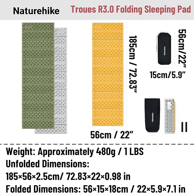 Naturehike Ultralight Foam Sleeping Pad - R3.0 Portable Folding Mat, Closed Cell Mattress for Backpacking, Waterproof & Compact for Camping, Hiking, Travel and Car Camping