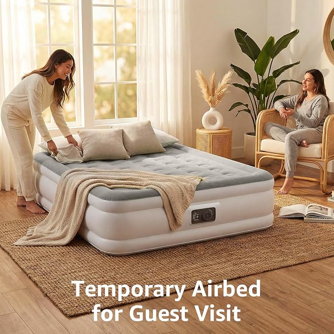 YENING Full Size Air Mattress with Built in Pump Raised Double Blow up Bed Inflatable Camping Airbed Electric 18 Inch Tall Grey