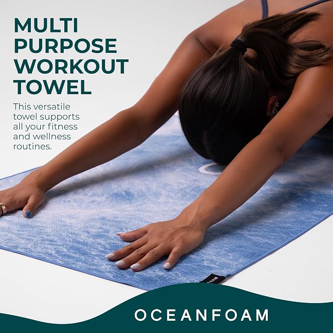 Oceanfoam Beach Towel – Lightweight, Absorbent, Quick-Drying, Sand-Resistant, Non-Slip – Ideal for Workouts, Yoga, Pilates, Beach, Pool, Boat & Travel – 25% Recycled – 72"x24" (Ocean)