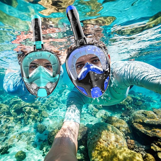 Full Face Snorkel Mask for Adults Teen, Snorkeling Gear with Detachable Camera Mount, Panoramic 180° View, Anti-Fog Anti-Leak Snorkling Set for Man and Women