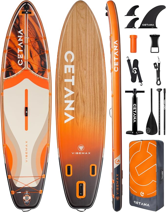 CETANA Extra Wide Inflatable Paddle Board 11'6 x 35" x 6", 450LB High Weight Capacity Wide Stable Stand Up Paddle Board for Beginners, 2–3 Person Large Paddleboard with 3 Fins, Dual Bungee, 15 D Rings