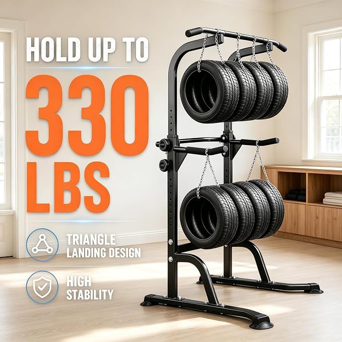Power Tower Pull Up Bar and Dip Station, 11-Height Adjustable Pull Up Bar Station for Home Gym, Multi-Function Strength Training Fitness Equipment for Pull Ups, Dips, Push Ups & Knee Raises