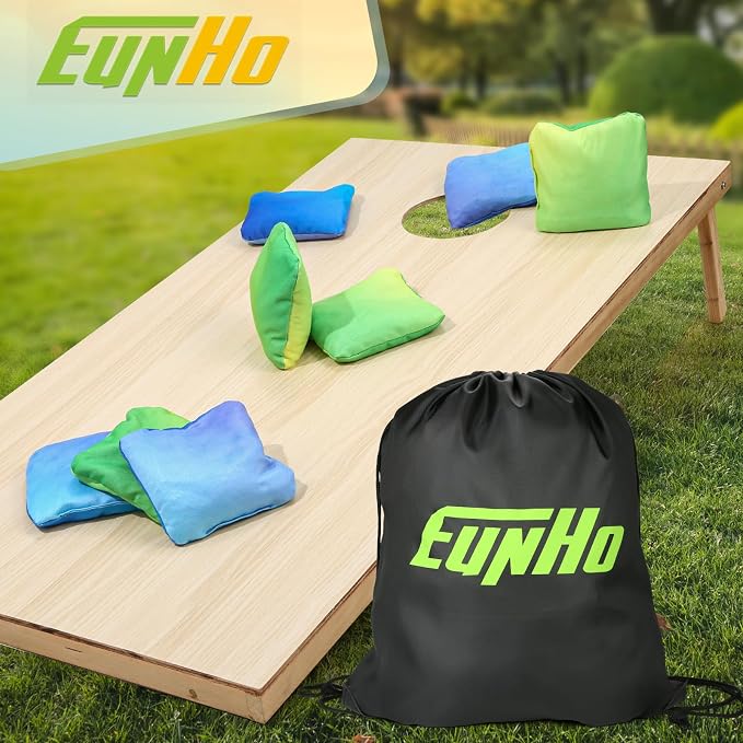 EunHo Double Sided Set of 8 Cornhole Bags Regulation Size & Weight Sticky and Slick Professional Corn Hole Bean Bags Multicolored