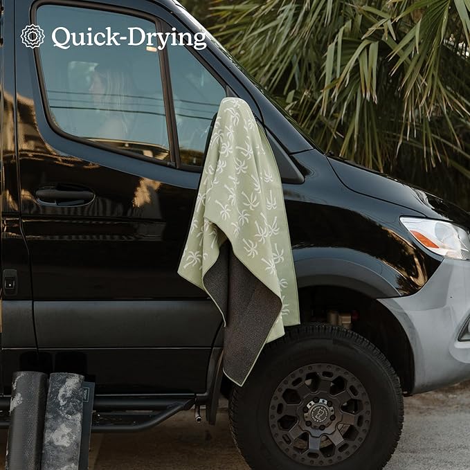 Nomadix Original Towel - Perfect for Beach, Pool, Travel, Camping, Yoga - Made with Recycled Materials - Super Absorbent - Sand Resistant - Breezy Palms Olive - 72.5x30