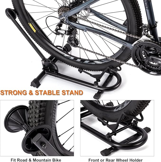 Indoor Bike Floor Stand - Bike Stand Rack for Garage/Home - Bike Storage Bicycle Parking Rack Fit 26”-29” Mountain Road Bikes (1 Bike Rack)
