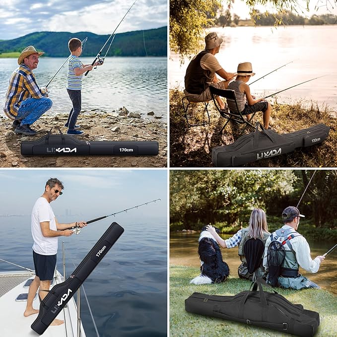 Lixada Fishing Rod Case - Portable Folding Pole and Reel Storage Bag, Gears Organizer