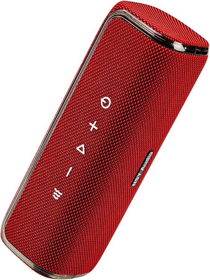 Portable Outdoor Bluetooth Speaker for Camping Showers, IPX7 Waterproof Floating, 25H Playtime, Interacitve Tap-to-Play Drum Beats, RGB Lights for Sports, Hiking, Party, Red