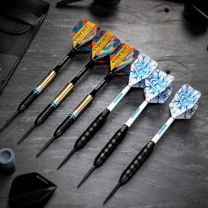 RED DRAGON Peter Wright vs Gerwyn Price Iceman Steel Tip Darts Set - ‎21g & 22g Brass Barrels for Controlled Accuracy & Grip, Flights, Shafts, Case & Checkout Card Included