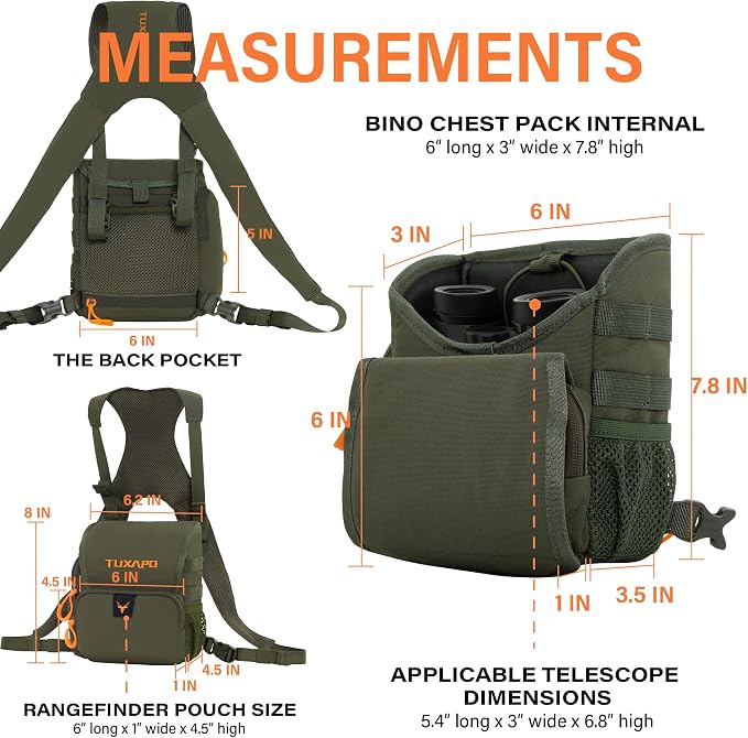 Binocular Harness Chest Pack with Rangefinder Pouch Bino Case for Hunting Hiking Shooting