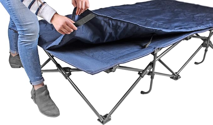 Zenithen Limited Outdoor Indoor Use Portable Foldable Lounge Furniture, Perfect for Camping, Backyard Use, Patio Furniture, Cot w/Padding, Dark Blue (Pack of 1)