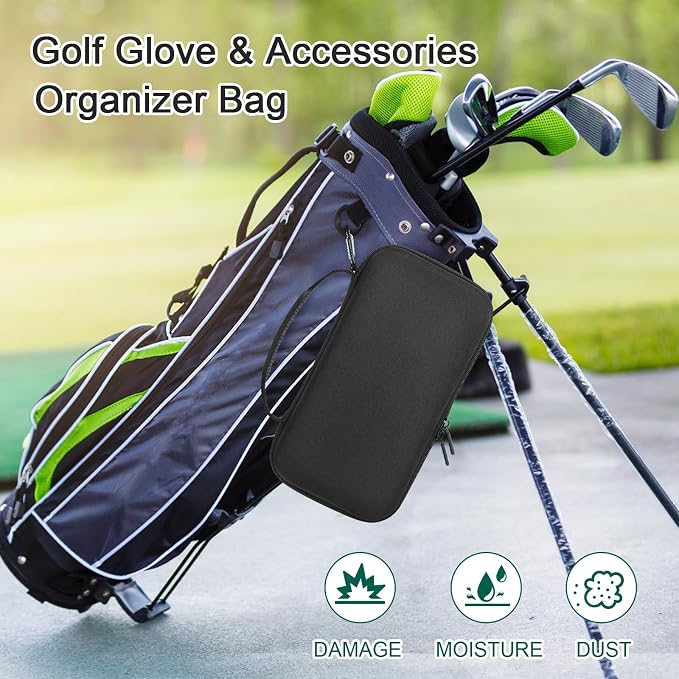 SLODE Portable Golf Accessories Organizer Bag for Balls, Tees, Markers -Golf Glove Holder Case with Glove Shaper- Ideal Gift for Men and Women- Black