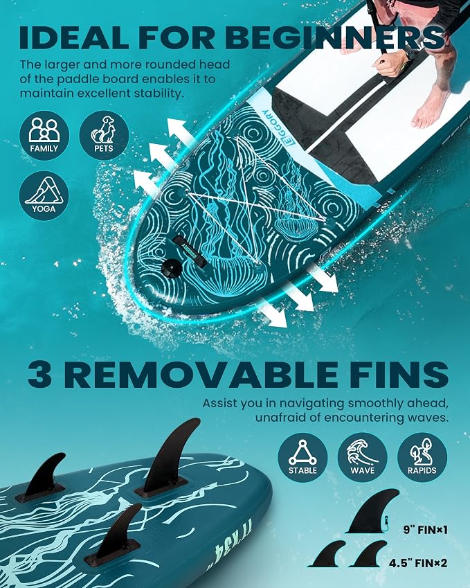 Inflatable Paddle Board,Stand Up Paddle Board Set, Extra Wide SUP Board with Removable Fin, Floating Paddle, Hand Pump, Waterproof Phone Pouch,Traveling Board