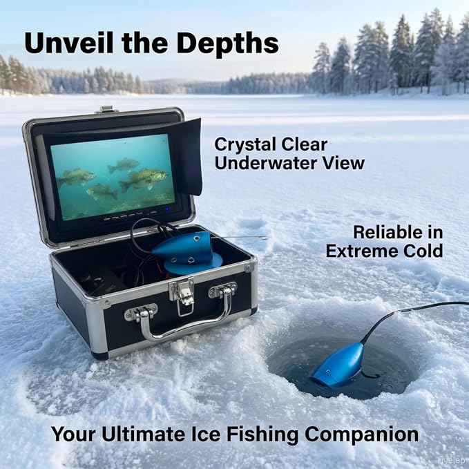 7" Underwater Fishing Camera 1080P HD Fish Finder | 12 IR + 12 White LEDs, 30m Cable, Waterproof Ice Fishing, For Boat, Lake & River