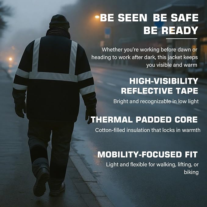 PAFESTER High Visibility Reflective Safety Jackets for men 300D Oxford 100% Waterproof Thermal Rain Coats for Cold Weather