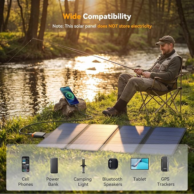 AMPSOS 36W Portable Solar Panel with Built-in MPPT: 23% Efficient M10 182mm Cells, Foldable USB-C Solar Charger for iPhone 17/16, iPad & Power Bank. Heavy Duty 900D Fabric for Camping & Backpacking