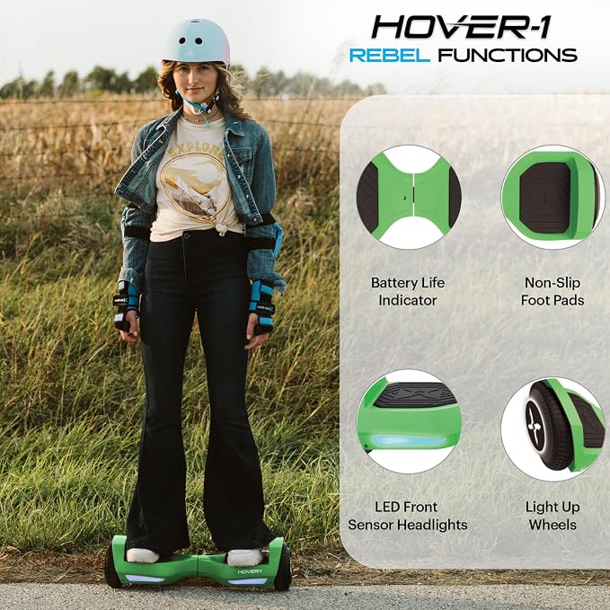 Hover-1 Rebel Electric Self Balancing Scooter for Kids with 6.5” Tires, Dual 110W Motors, 6 mph Max Speed, and 3 Miles Max Range Self Balancing Board