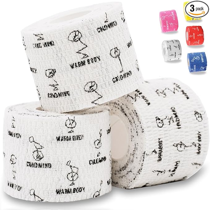 WARM BODY COLD MIND 1.85" Weightlifting Thumb Tape - Hook Grip Tape for Powerlifting, Cross Training, Gym Tape, Workout, Weight Lifting Tape, Athletic Finger Wrap (White 3 Rolls)
