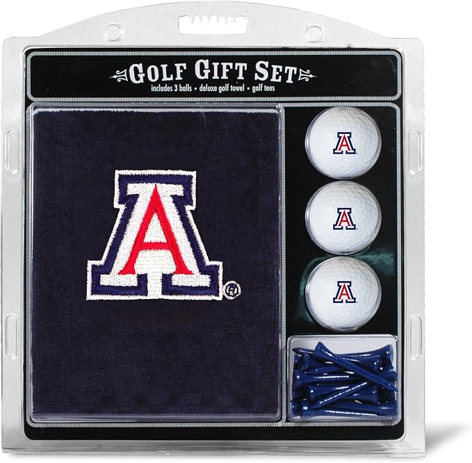 Team Golf NCAA Gift Set Embroidered Golf Towel, 3 Golf Balls, and 14 Golf Tees 2-3/4" Regulation, Tri-Fold Towel 16" x 22" & 100% Cotton