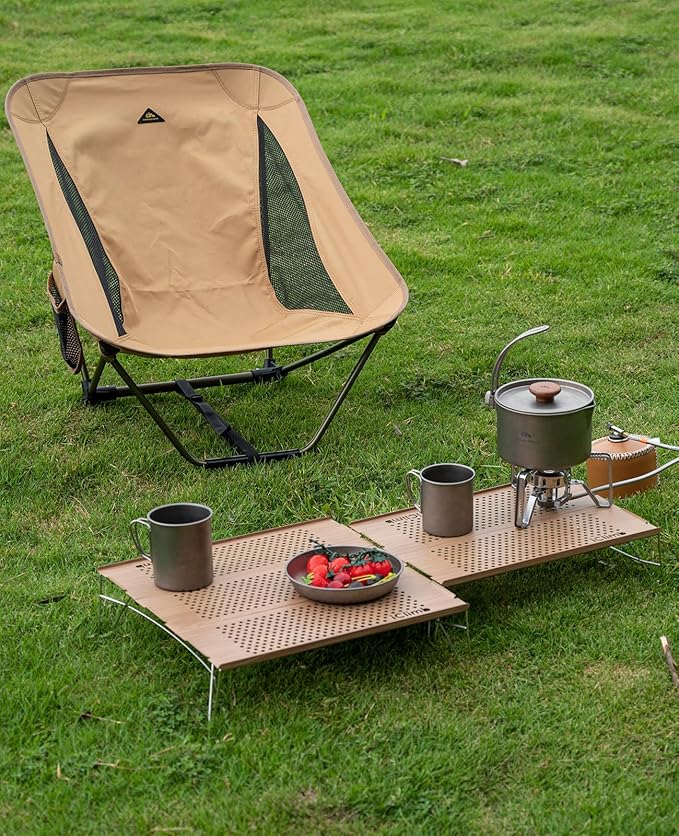 iClimb Mini Solo Folding Table Ultralight Compact for Backpacking Camping Hiking Beach Picnic (Nature - L)