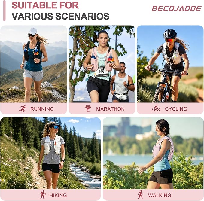 BECOJADDE 5L Running Vest for Women, Hydration Backpack Lightweight & Breathable for Trail Running, Marathon, Hiking, Cycling