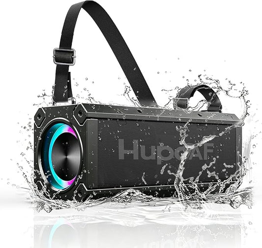 Hupoaf Speaker Bluetooth Wireless, 120W(Peak) Loud Outdoor Speaker with Deep Bass, IPX7 Waterproof, 20000mAh Power Bank/TWS/Portable Strap/EQ/Lightshow, Portable Speaker for Party/Camping/Beach/Garage