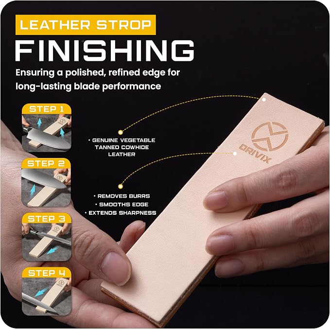 Rolling Knife Sharpener Kit – Magnetic 2-Angle Base, 3.86 Inches Longer Wooden Roller, 2 Grit Discs (600 Diamond & 3000 Ceramic) and Leather Strop