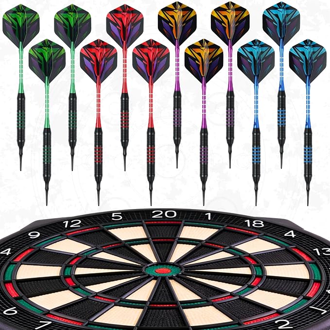 Soft Tip Darts Set with Gift Box Dart Case Professional Darts Plastic Tip with 100 Dart Tips 12 Shafts 24 Flights Tool Kit Flight Protectors for Electronic Dart Board