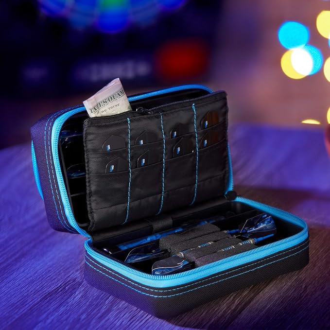 Casemaster Plazma Pro, 6 Dart Case for Soft and Steel Tip Darts, Features Large Front Mobile Device Pocket, Built-In Storage Tubes and Pockets for Flights, Tips, Shafts, and Personal Items