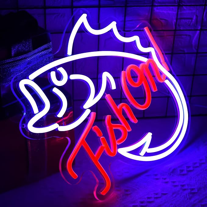 Fishing Neon Sign for Wall Decor Fishing Led Neon Light for Man Cave | Dimmable Neon,Fisherman Birthday Fishing Gifts,Led 5V USB Powered,Fishbowl,Fish Room Decor,Business Shop Wall Art,12.9*14.4in