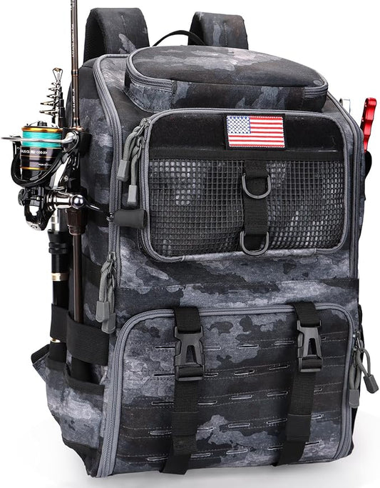 Fishing Backpack with Rod Holders, Ultimate Tackle Box Bakpack for Men, 42L Large Tackle Bag Store Fishing Gear