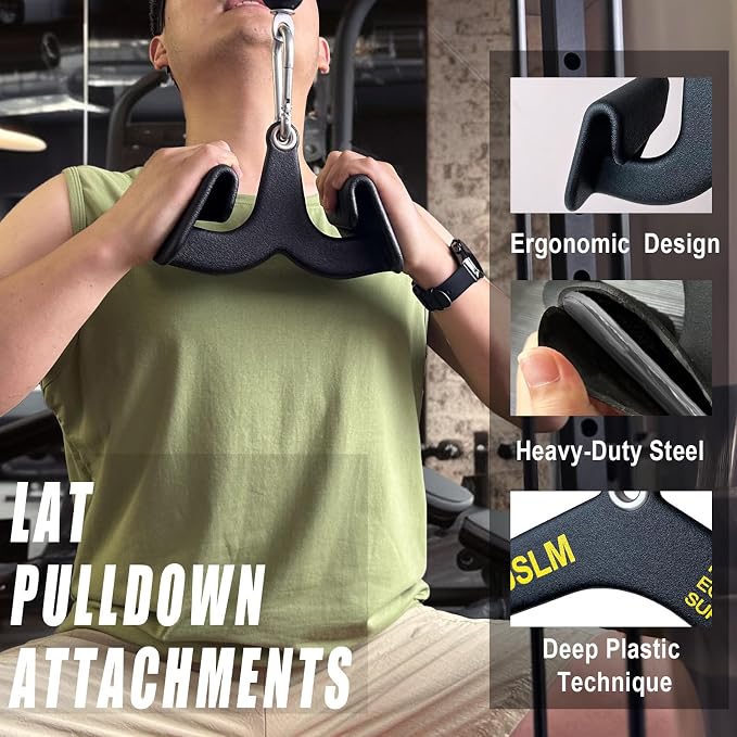 BLUSLM Lat Pull Down Bar T bar Row Attachment, V Bar Tricep Lat Pulldown Attachments, Back Strength Training Bar for Home Gym Exercise Cable Machine Attachments