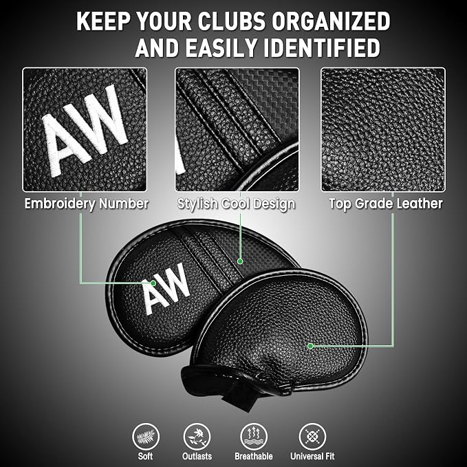 Golf Club Covers Iron Value 12 Pack Stylish Synthetic Leather Headcover, Embroidery Numbers Head Covers Universal Protector Fit Main Iron Wedge Clubs, Accessories Travel for Men Women